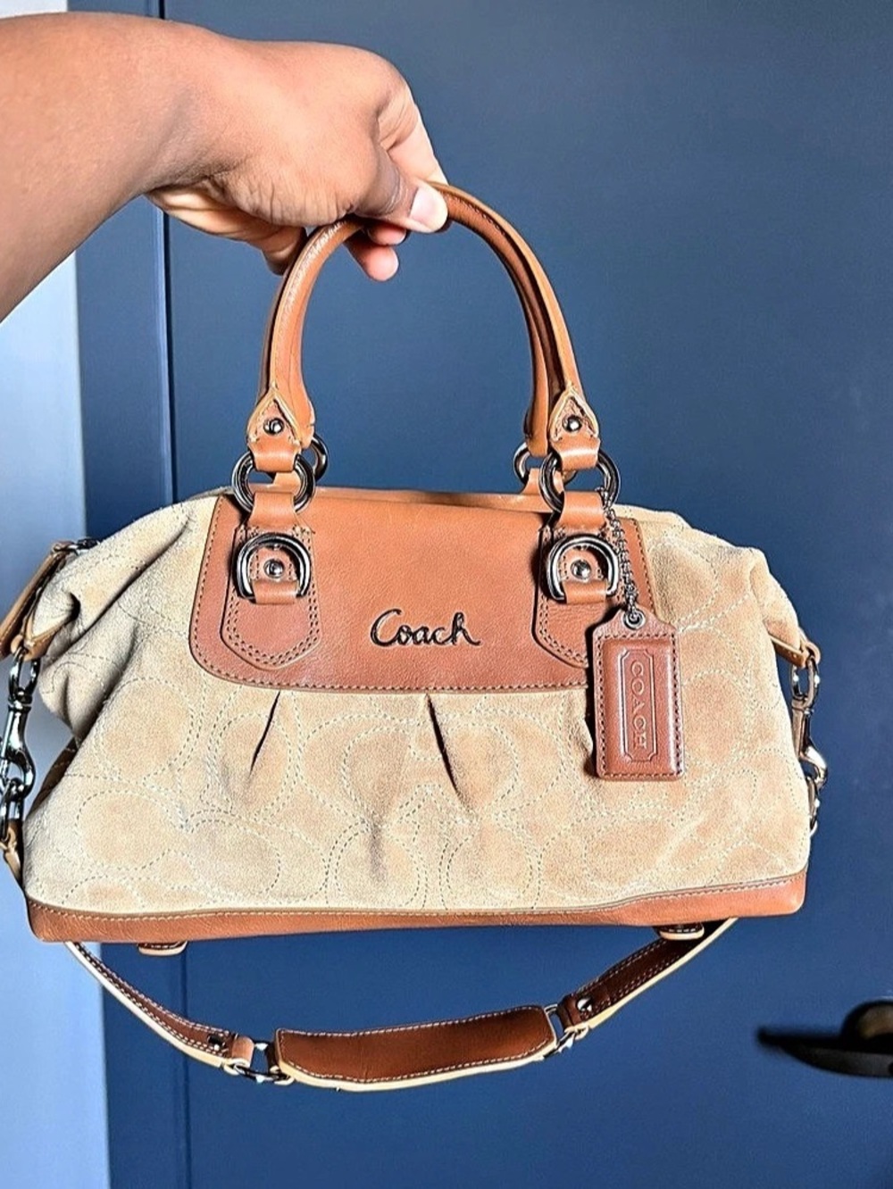 Coach Ashley Suede/Leather Tan Satchel